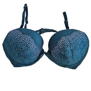 Victoria's Secret Very Sexy Push Up Bra Teal Lace Rhinestone 34D